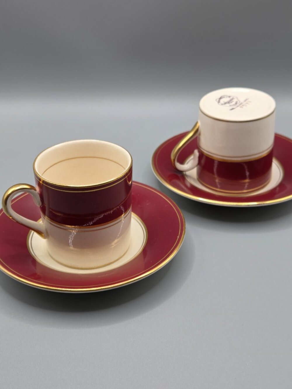 Vintage Demitasse Set 5 Red Gold Cups & Saucer Fondeville Ambassador England - Picture 6 of 10